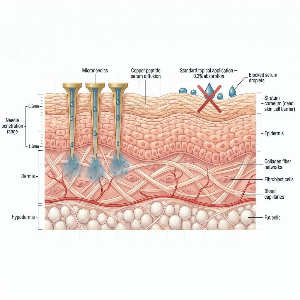 Cross-section of skin showing micro-infusion vs topical delivery