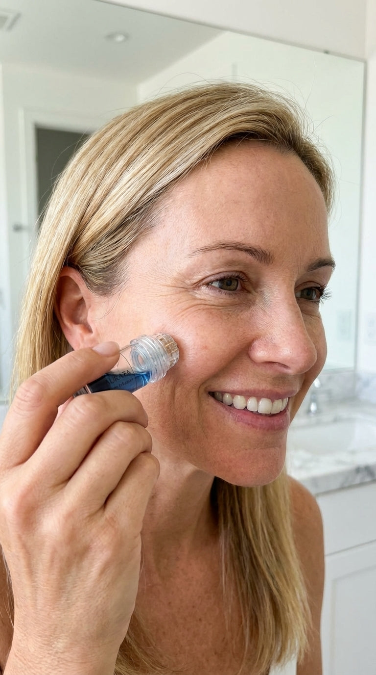 Woman using AURATA micro-infusion device